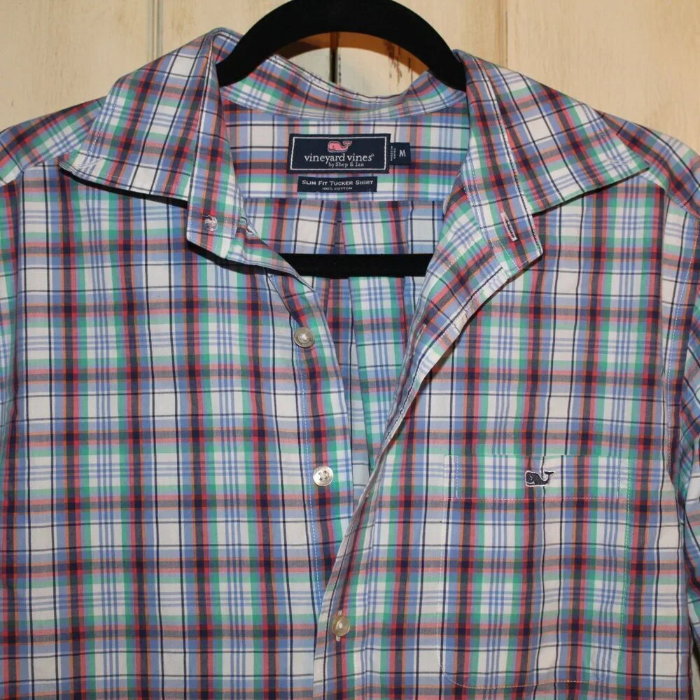 Vineyard Vines Slim Fit Tucker multicolor plaid long sleeve button up shirt sz M - Picture 3 of 4